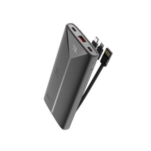 MX0131 Power Bank 10000mAh with 3 Cables - 22.5W Super Fast Charging, 3-in-1 Built-in Cables (Type C/Lightning/Micro USB), Portable ABS+PC White&black